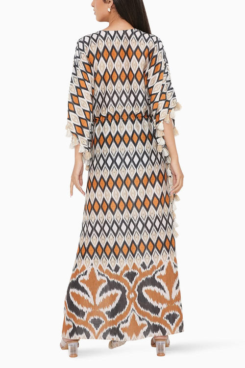 Mustard Ikat Printed Kaftan