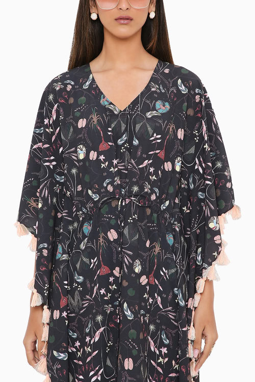Black Forest Printed Kaftan with Tassels