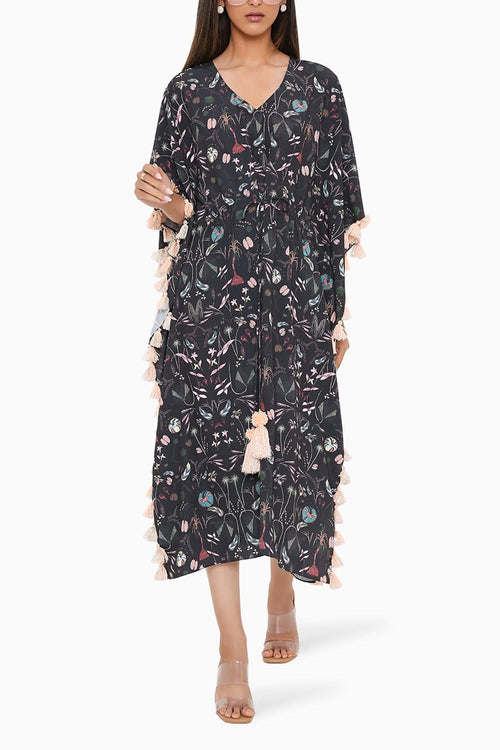 Black Forest Printed Kaftan with Tassels