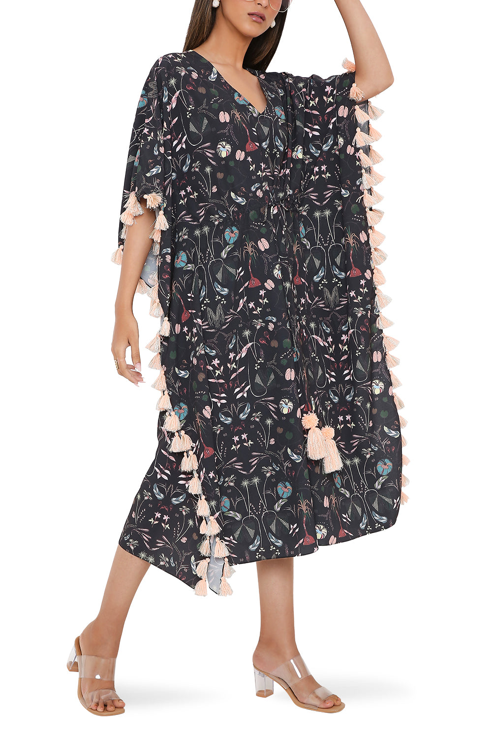 Black Forest Printed Kaftan with Tassels