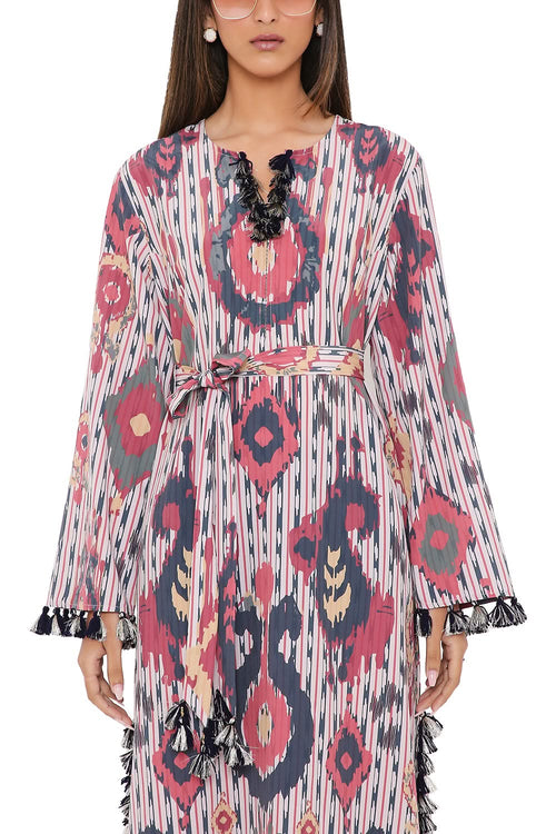 Red Ikat Tribe Printed Kaftan