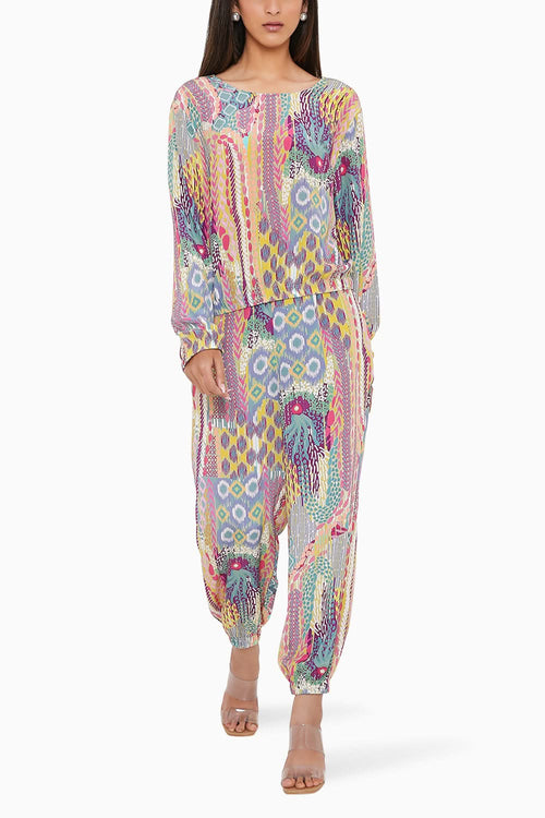 Lime African Print Crepe Top and Jogger Pants