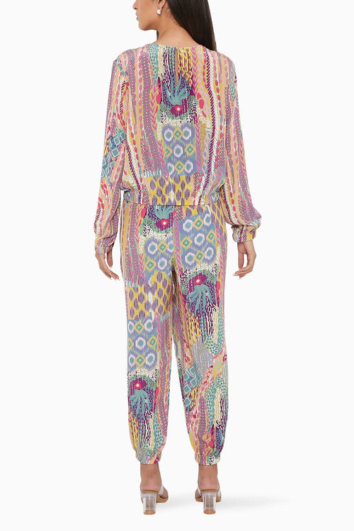 Lime African Print Crepe Top and Jogger Pants