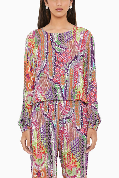 Multicolour African Print Wrinkle Top and Jogger Pants