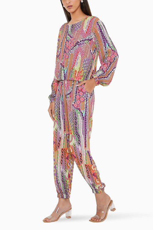 Multicolour African Print Wrinkle Top and Jogger Pants