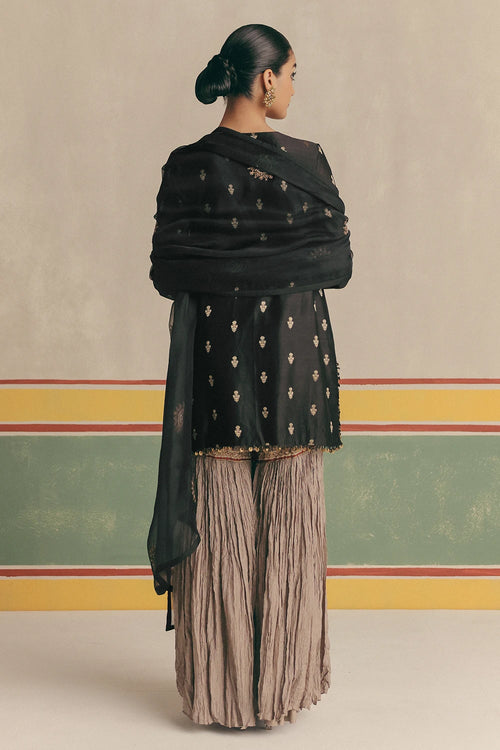 Black Zinnia Banarsi Kurta With Pants And Dupatta