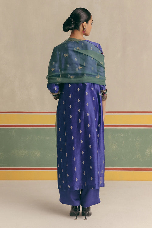 Blue Toucan Banarsi Kurta With Pants And Dupatta