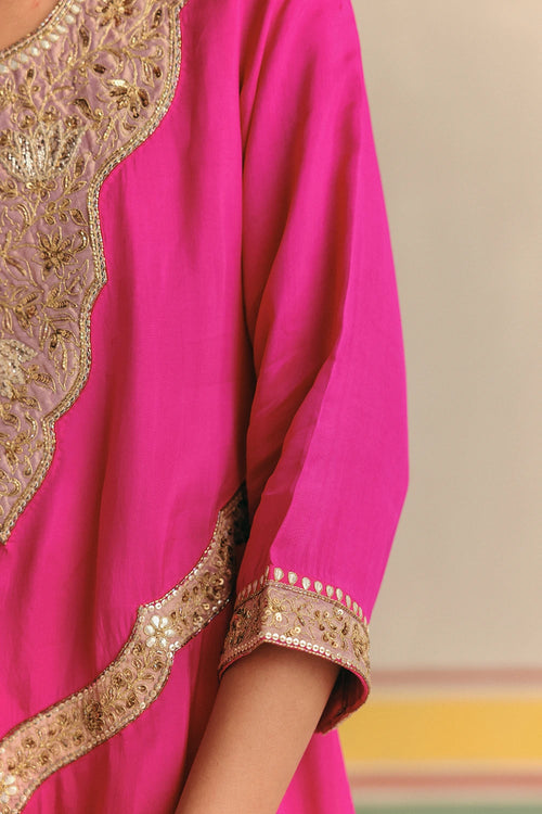 Hibiscus Banarsi Kurta With Pants And Dupatta