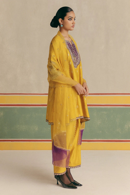 Yellow Chidiya Banarsi Kurta With Pants And Dupatta