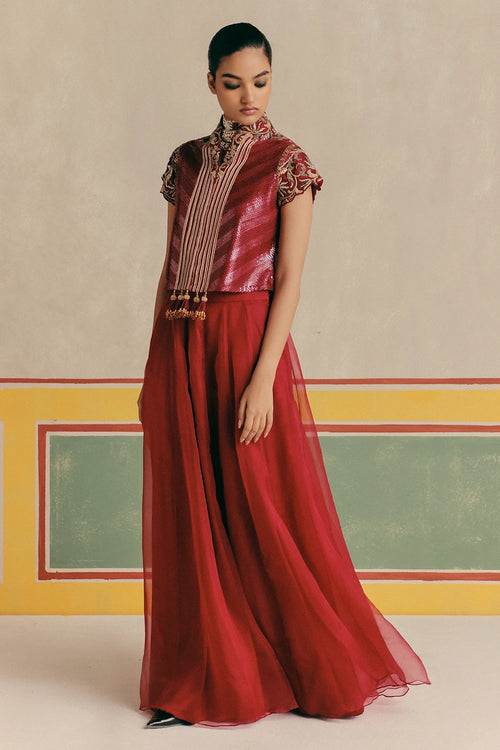 Surkh Jacket With Organza Flare Skirt