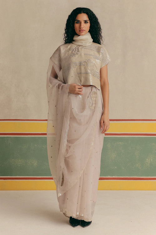 Chandi Antifit Blouse And Saree In Organza