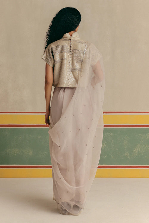 Chandi Antifit Blouse And Saree In Organza
