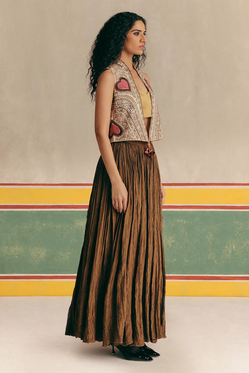 Copper Pink Jacket With Tissue Bustier And Skirt