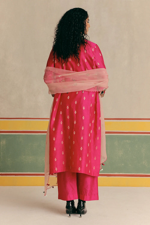 Pink Toucan Banarsi Kurta With Pants And Dupatta
