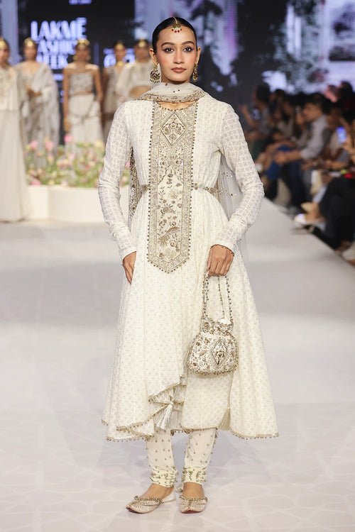 Nusrat Off White Embroidered Anarkali And Churidar With Dupatta Set