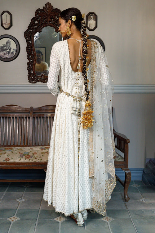 Nusrat Off White Embroidered Anarkali And Churidar With Dupatta Set