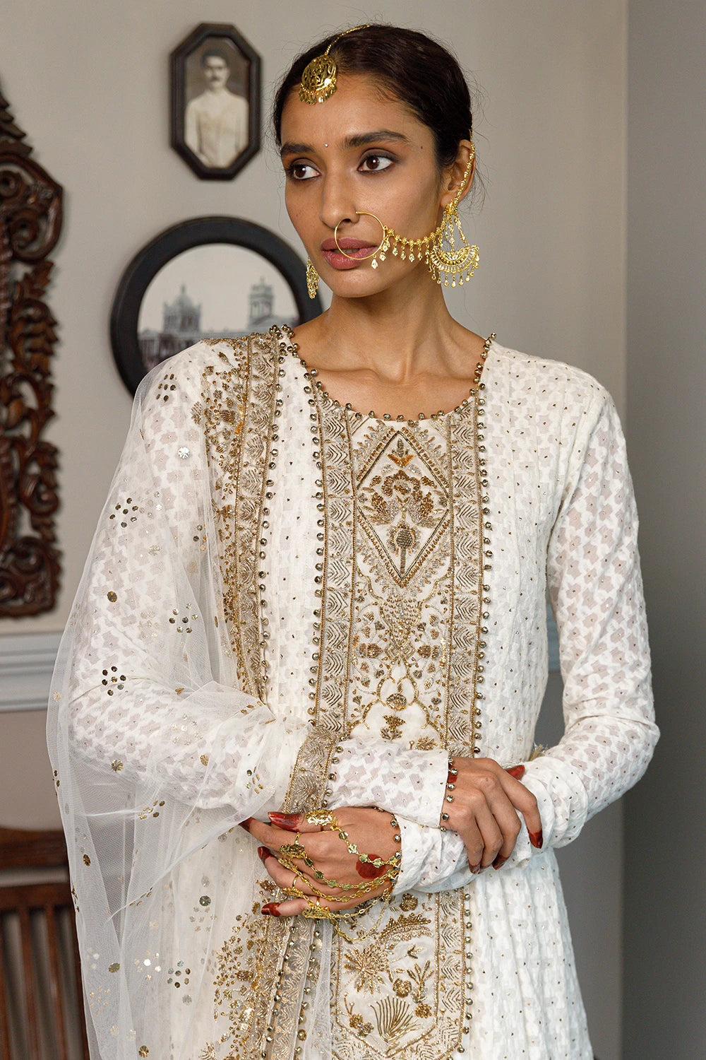 Nusrat Off White Embroidered Anarkali And Churidar With Dupatta Set