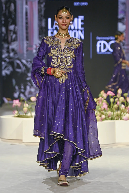 Zinat Purple Embroidered Anarkali And Churidar With Dupatta Set
