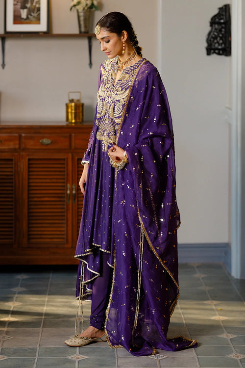 Zinat Purple Embroidered Anarkali And Churidar With Dupatta Set