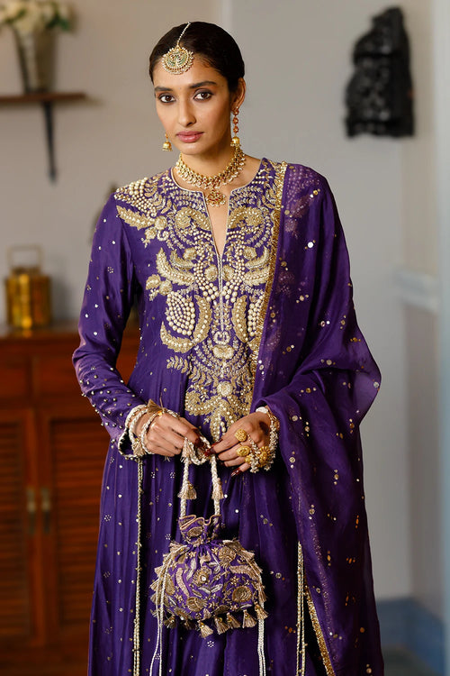 Zinat Purple Embroidered Anarkali And Churidar With Dupatta Set