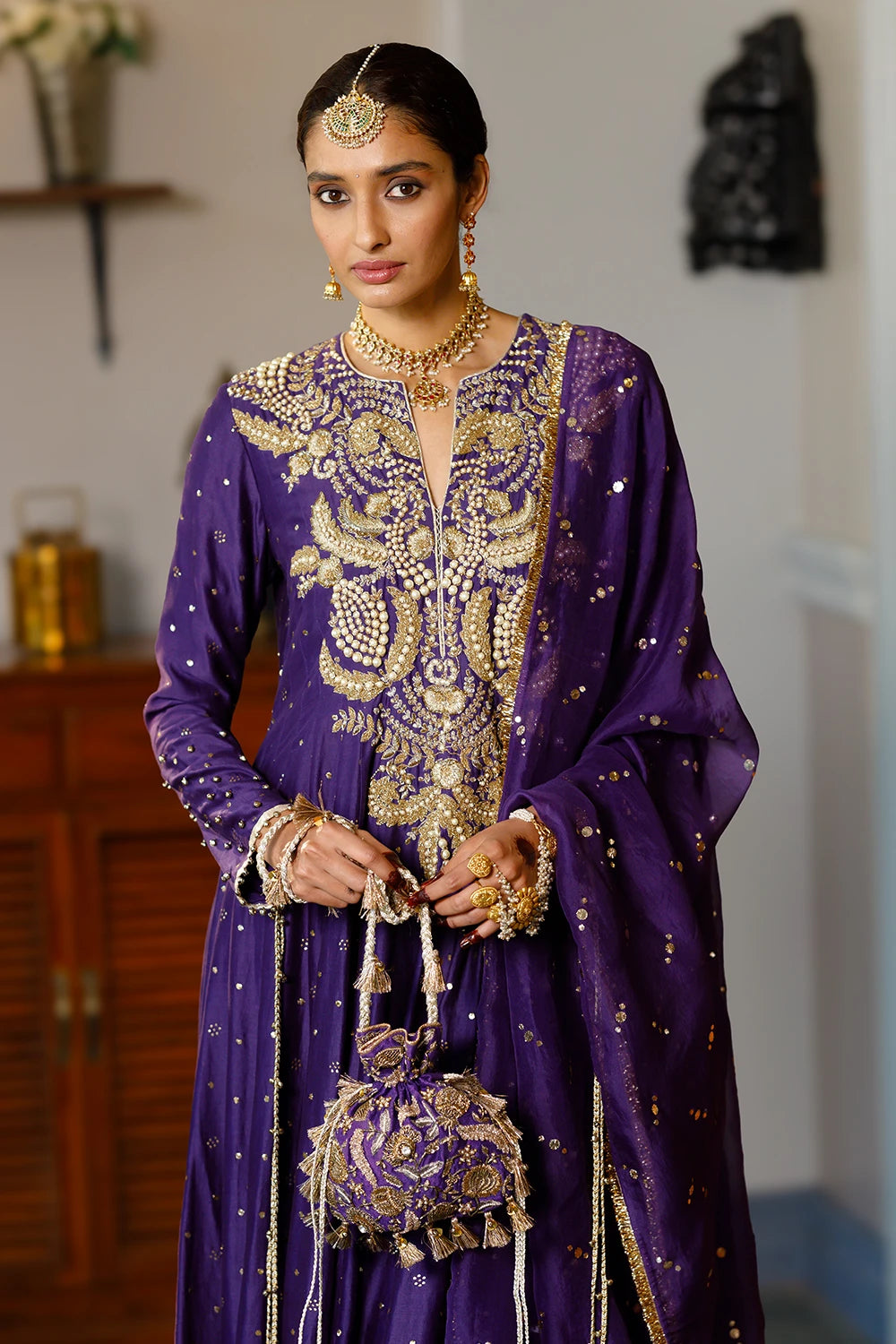 Zinat Purple Embroidered Anarkali And Churidar With Dupatta Set