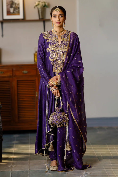 Zinat Purple Embroidered Anarkali And Churidar With Dupatta Set