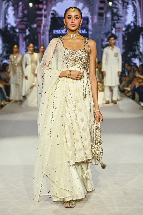 Fiza Strapless Anarkali With Sharara And Dupatta Set