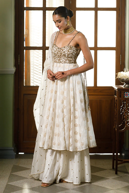 Fiza Strapless Anarkali With Sharara And Dupatta Set
