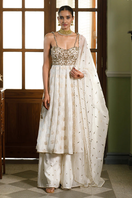 Fiza Strapless Anarkali With Sharara And Dupatta Set