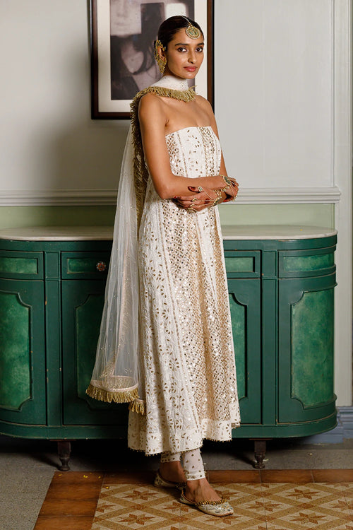 Off White Tube Anarkali With Embroidered Churidar And Dupatta Set