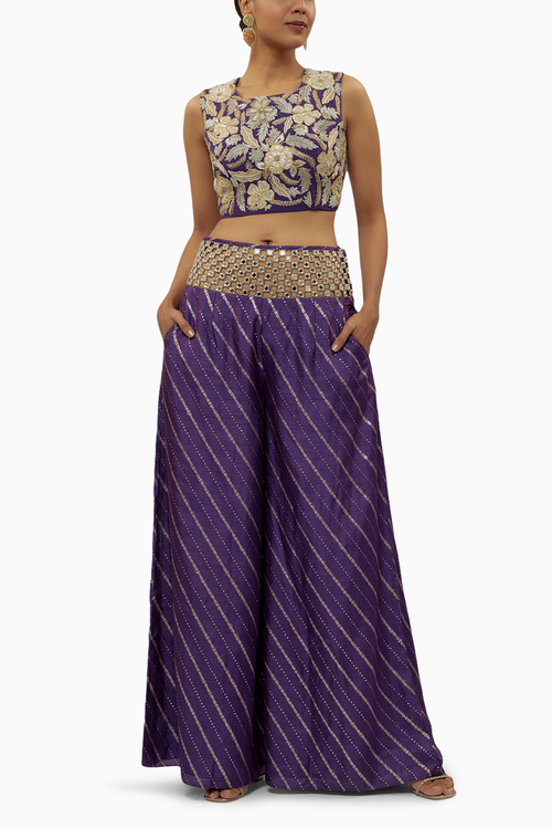 Purple Embroidered Choli With Palazzo