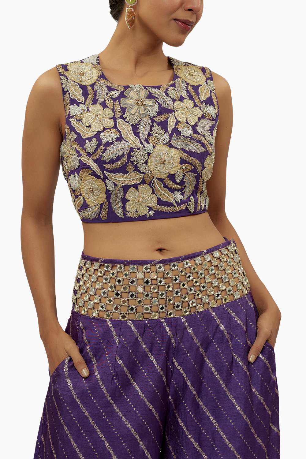 Purple Embroidered Choli With Palazzo