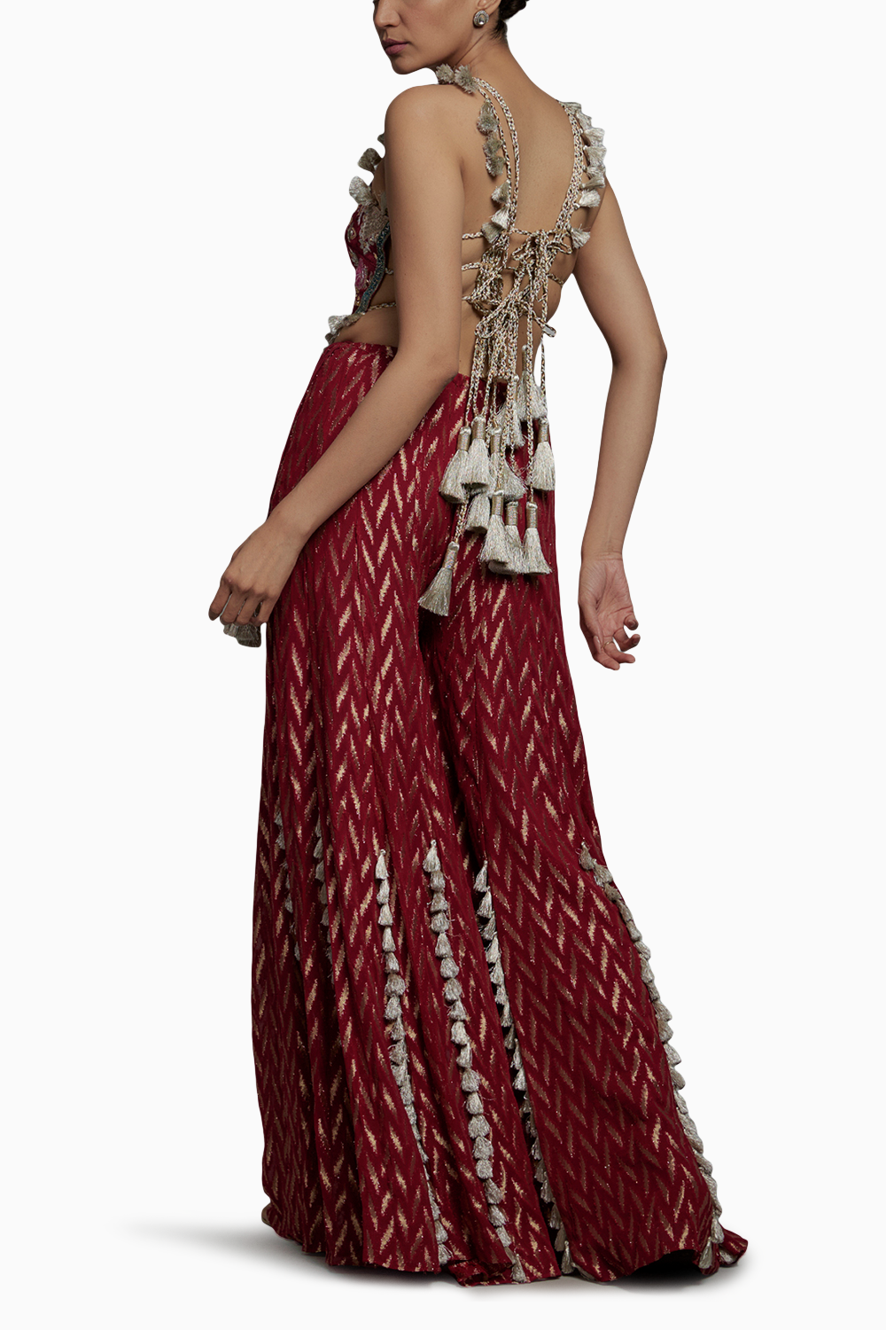 Maroon Embroidered Back Tie-Up Choli With Sharara