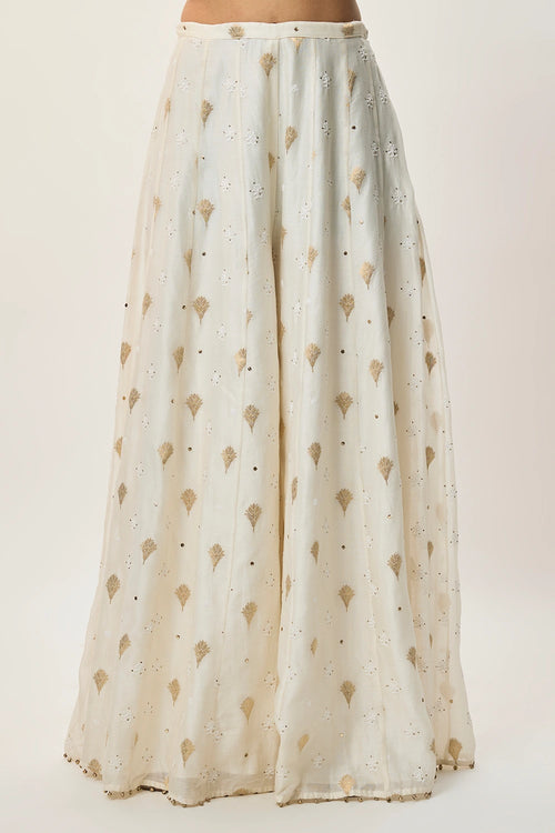 Fez Off-White Georgette Embroidered Choli And Banarasi Silkmul Sharara