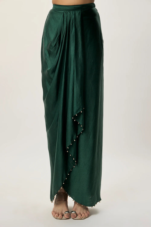 Sia Emerald Green Georgette Embroidered Choli And Modal Satin Dhoti Skirt