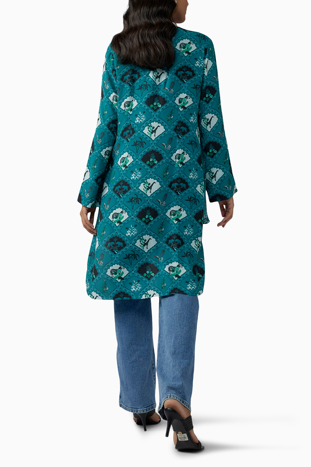 Teal Printed Crepe High Low Tunic