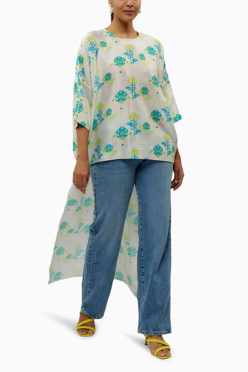 Teal Printed Silkmul High Low Maya Tunic