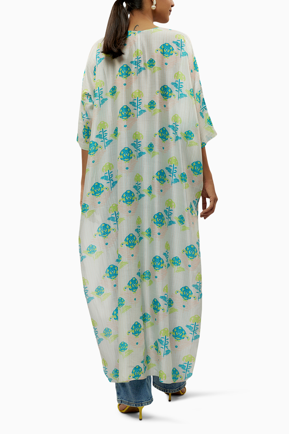 Teal Printed Silkmul High Low Maya Tunic