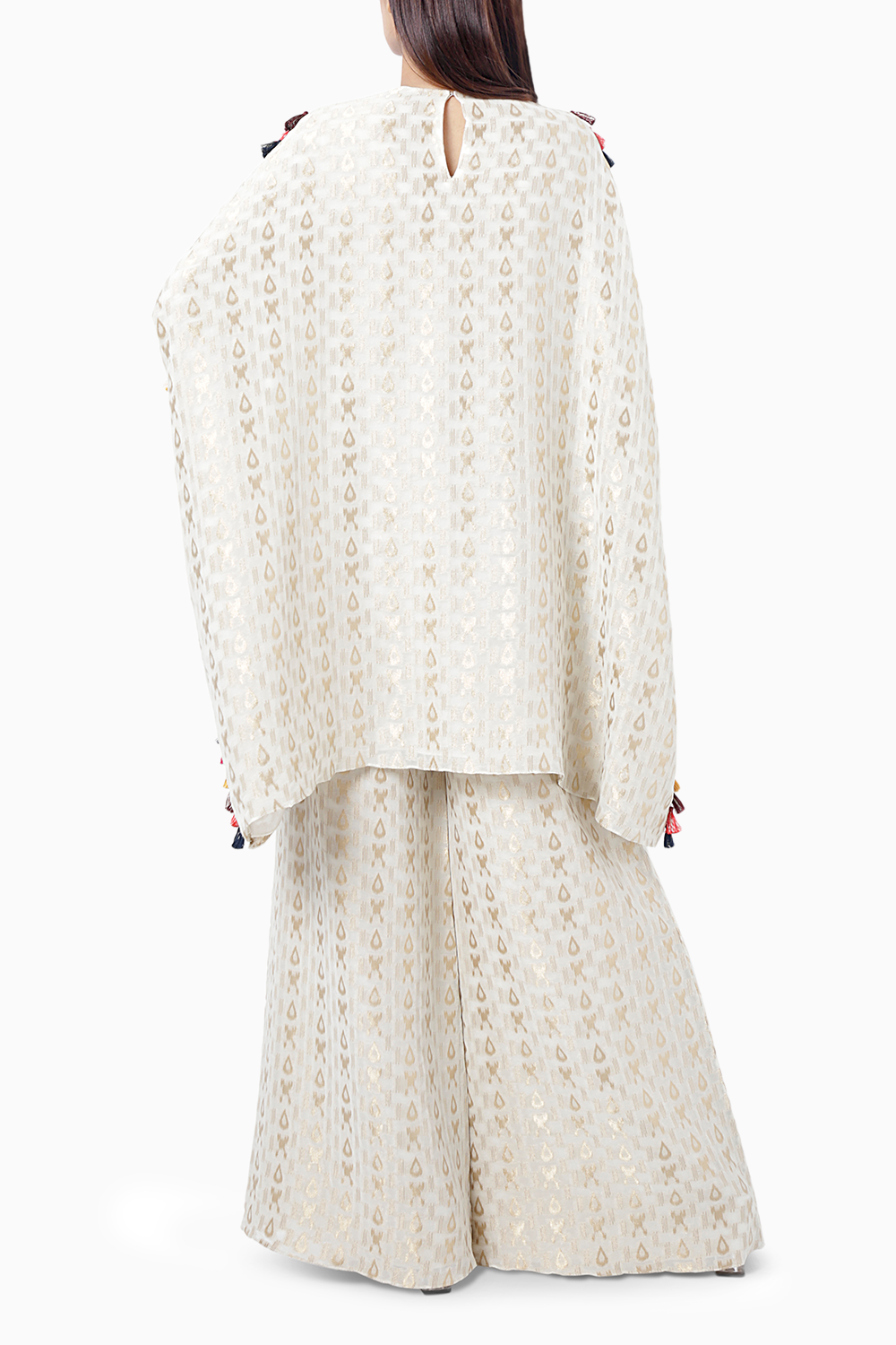 Hafsa Chalk White Embroidered Short Kaftan with Palazzo