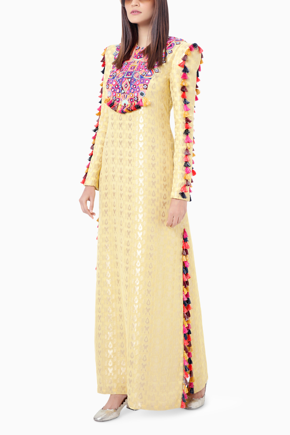 Hasana Pale Yellow Embroidered Kaftan