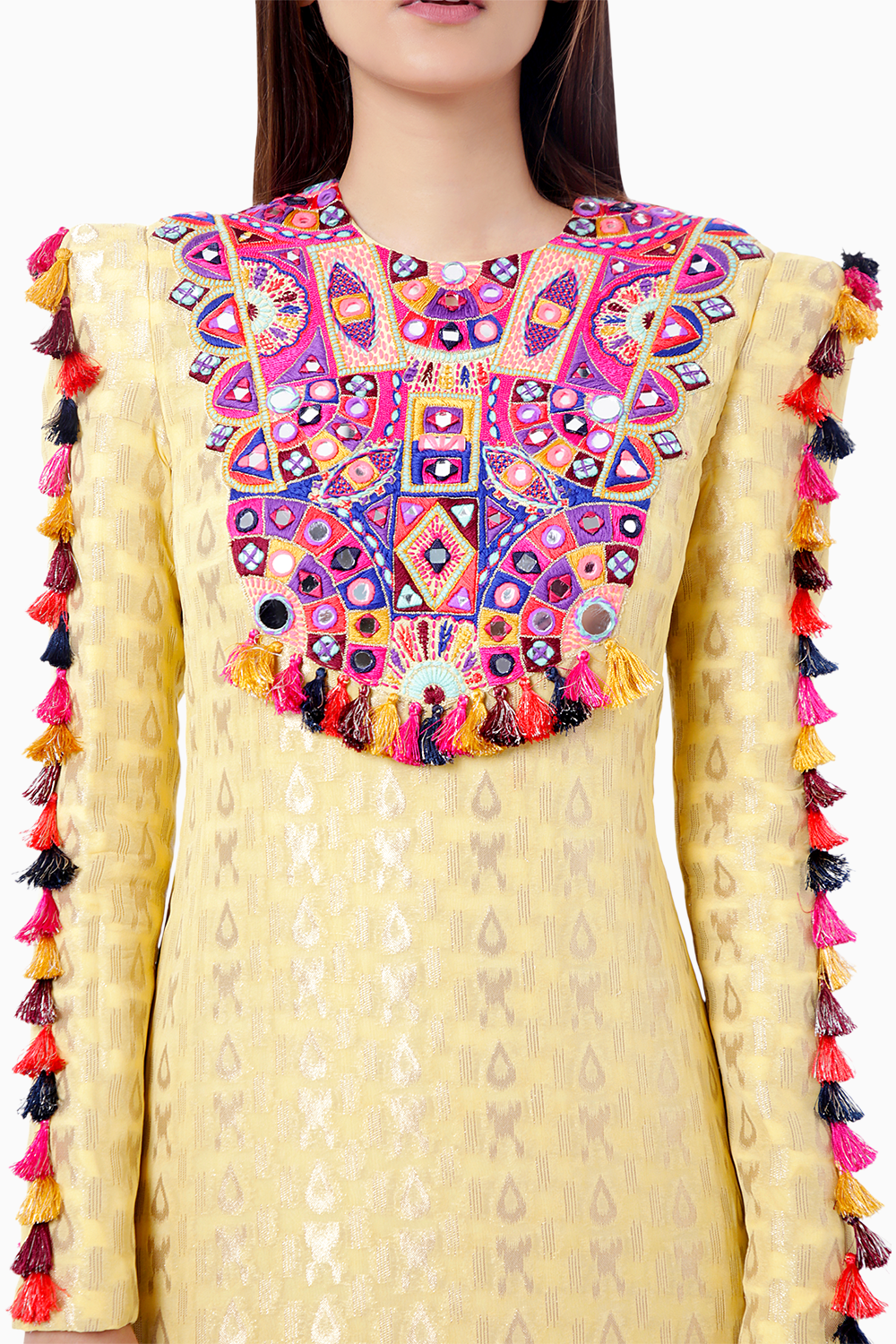 Hasana Pale Yellow Embroidered Kaftan