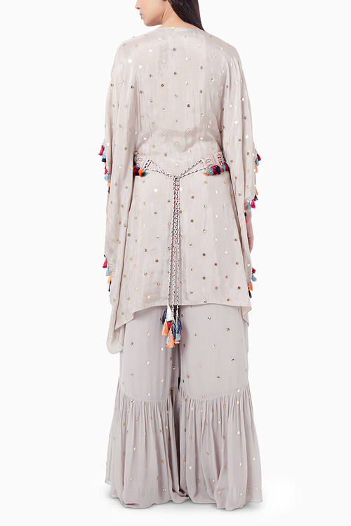 Meer Grey Embroidered Kaftan with Belt Palazzo
