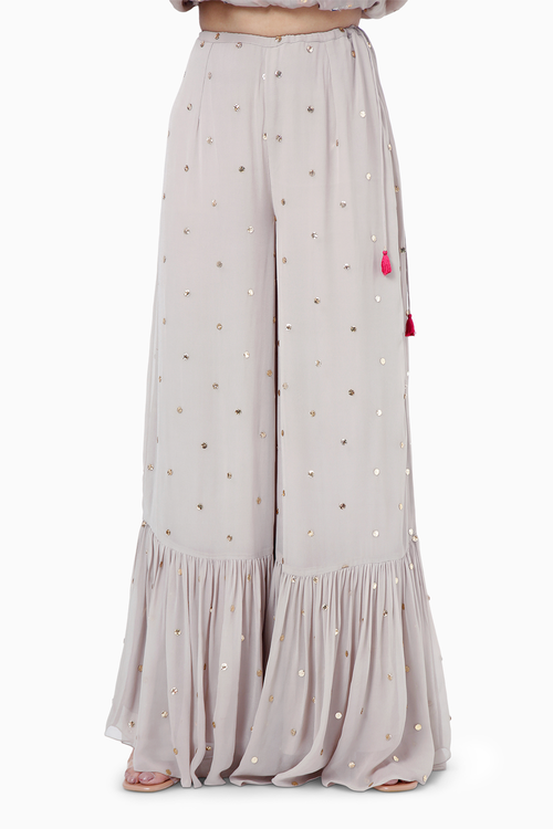 Meer Grey Embroidered Kaftan with Belt Palazzo