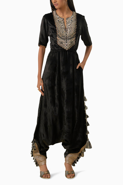Black Velvet Embroidered Jumpsuit