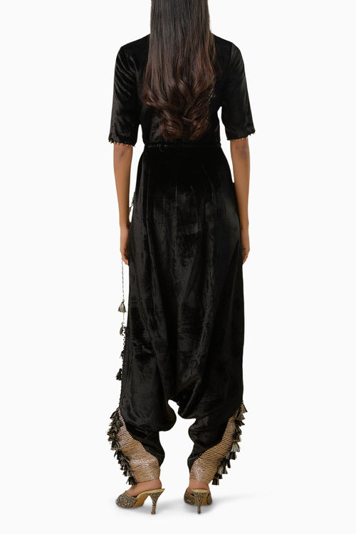 Black Velvet Embroidered Jumpsuit
