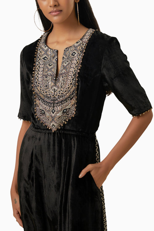 Black Velvet Embroidered Jumpsuit