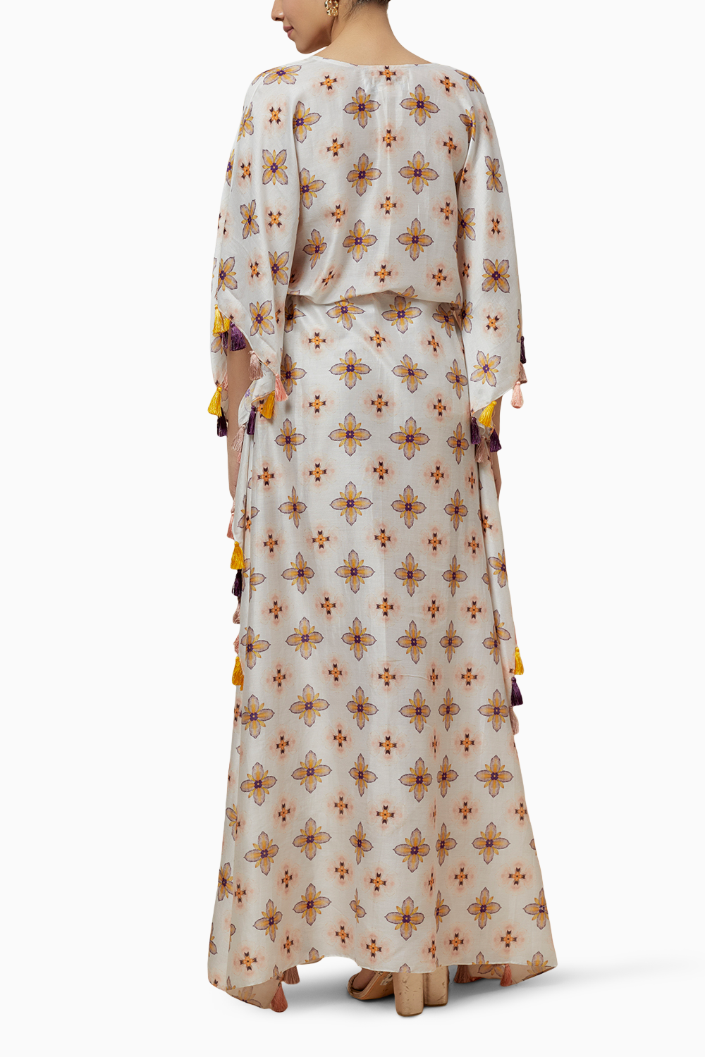 Ivory Printed Silkmul Kaftan