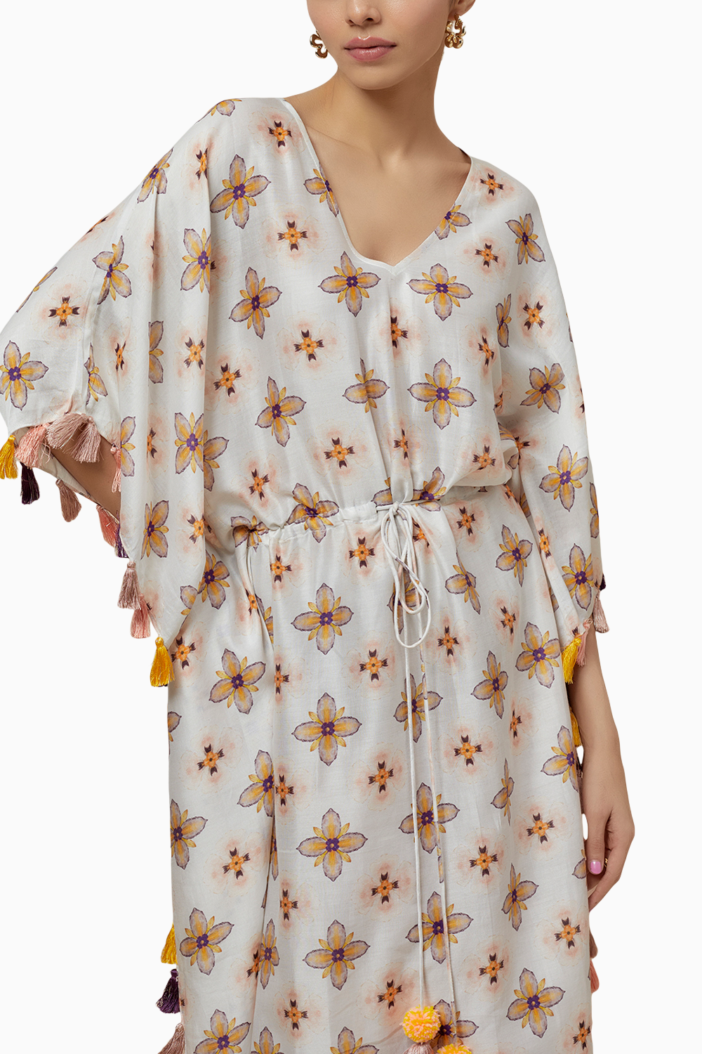 Ivory Printed Silkmul Kaftan