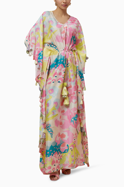 Lime Printed Silkmul Kaftan