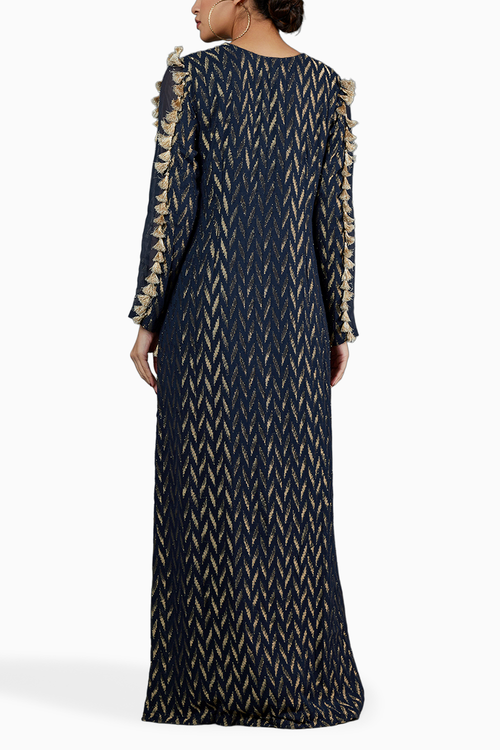 Navy Ikat Banarasi Georgette Embroidered Kaftan